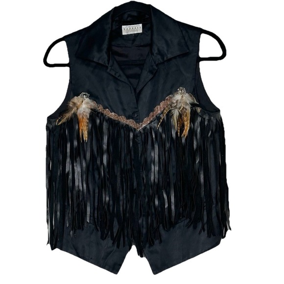 Vintage Campagnie International Express M Upcycled Western Fringe Feathered Vest - Picture 1 of 6